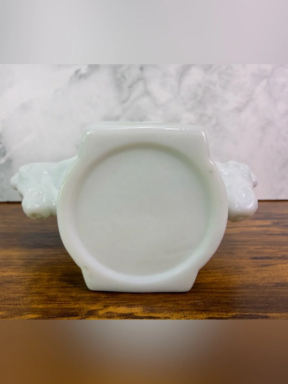Vintage Macbeth Evans Milk Glass Double Horse Head Vase Art Deco Shave Cup